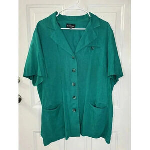 ELLEN FIGG Vintage Linen Blend Button Up Shirt Green Size 16W 80’s Office Boho